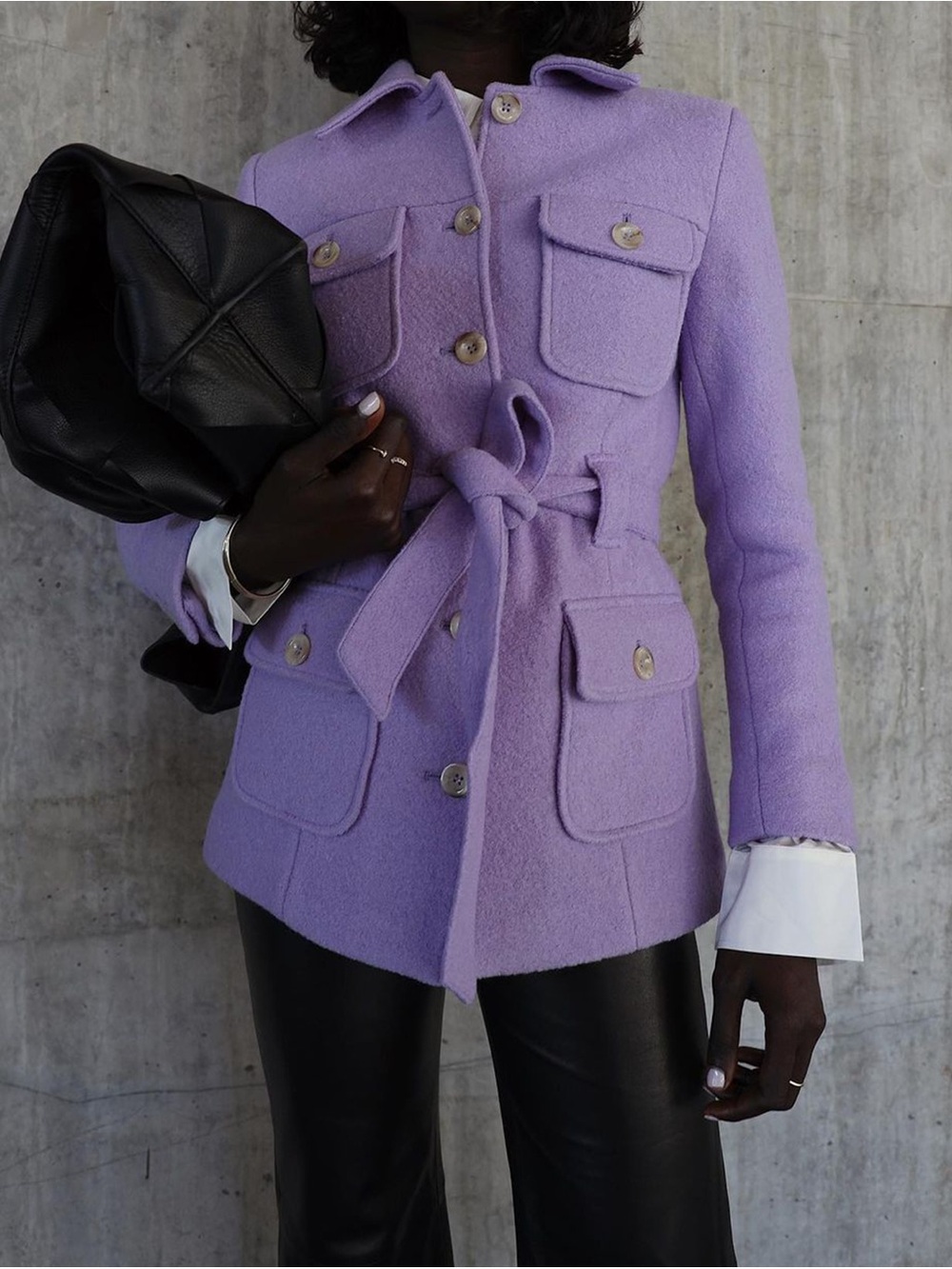 & Other Stories Lavender Belted Wool Jacket - Women Jackets & Coats